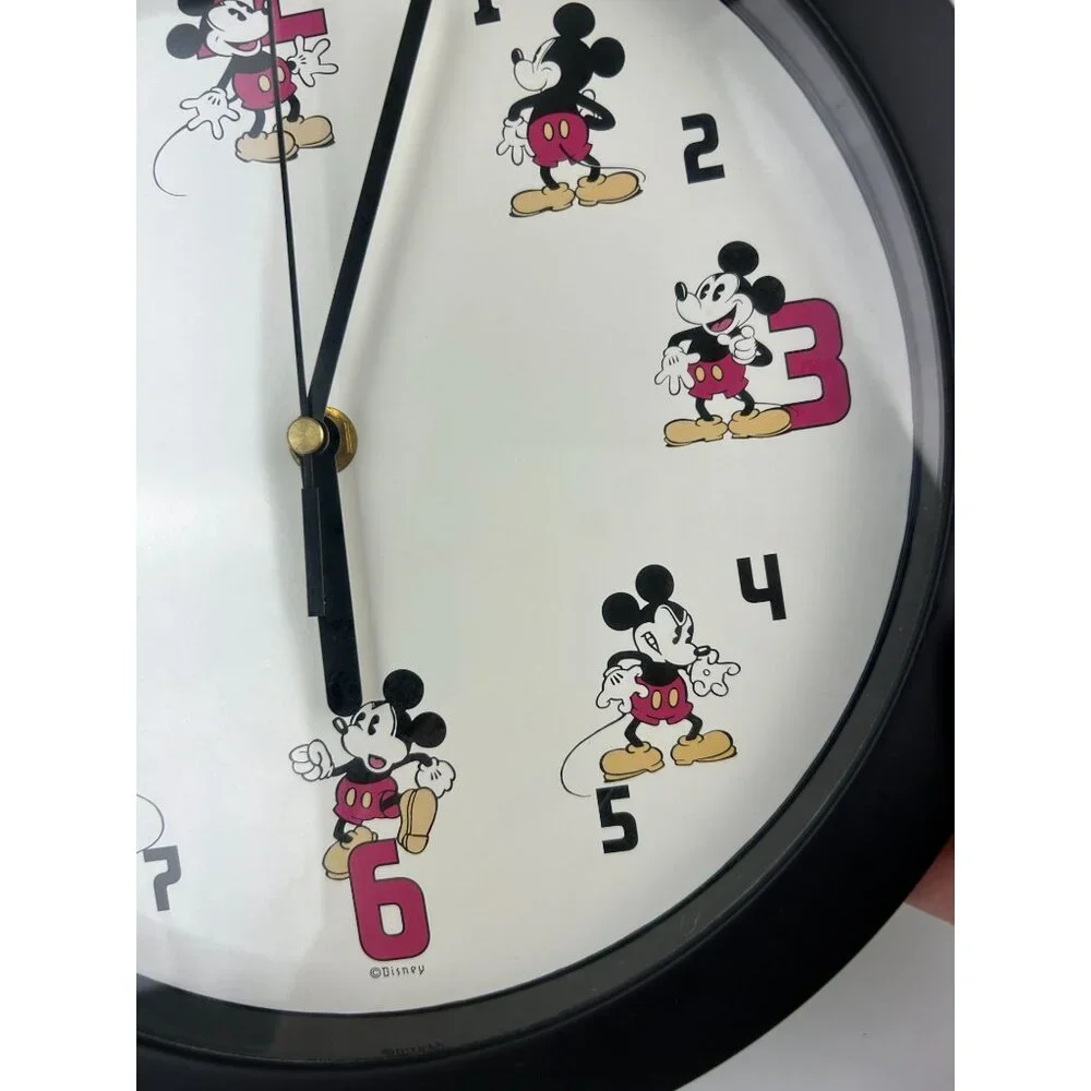 Disney It's Mickey Mouse Time Wall Clock Round Circular Black Red White Tested